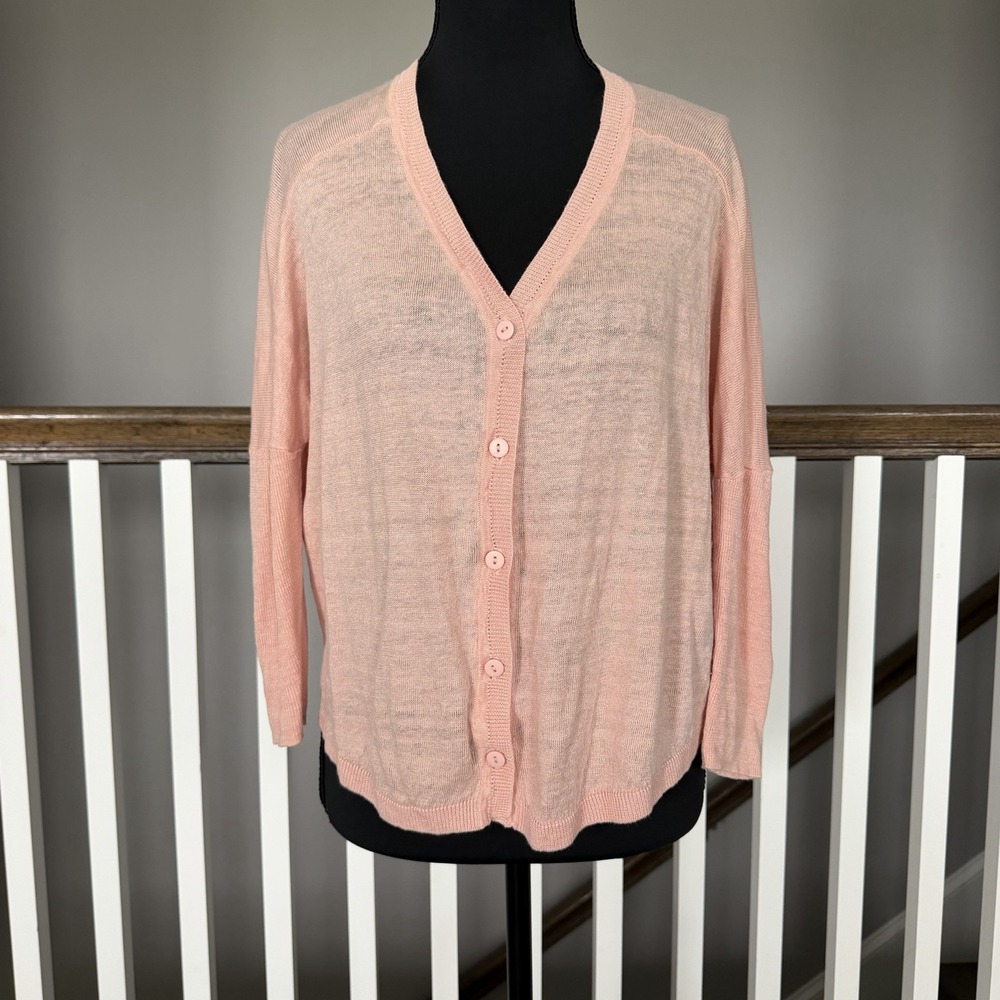 Sundance 100% Linen Lagenlook Peach Button Sweater Cardigan Quiet Luxury Coastal